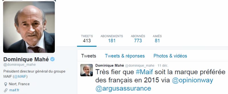 Dominique Mahe, Directeur Général de la MAIF prend la parole sur Twitter